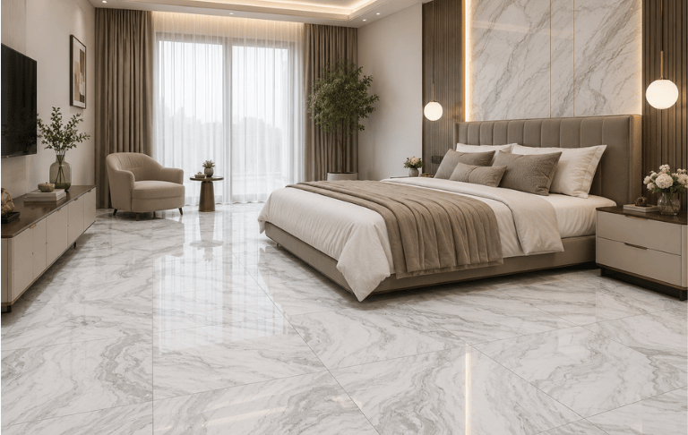 White Marble Tiles for Bedroom